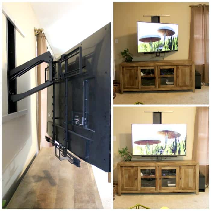 a collage showing three images of the Mantel Mount in use.