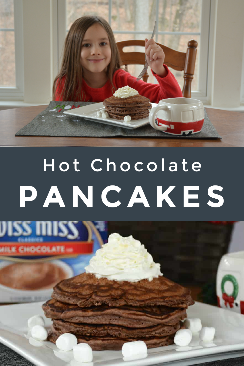 little girl eating hot chocolate pancakes