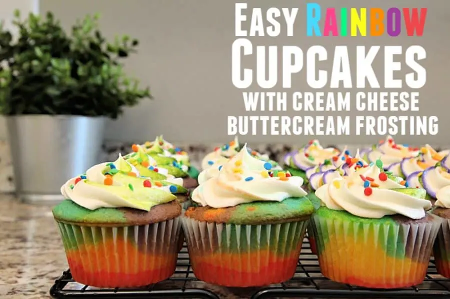 Easy Rainbow Cupcakes Recipe + Cream Cheese Buttercream Frosting Recipe