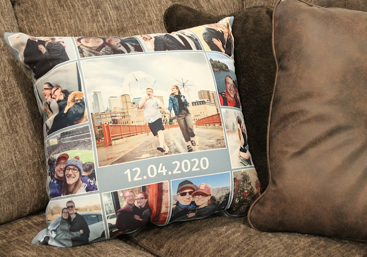 Our First Year Together Custom Photo Collage Suede Pillow