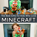 Boy with minecraft legos and a text overlay that says, "The Best Gifts for Kids Who Love Minecraft"