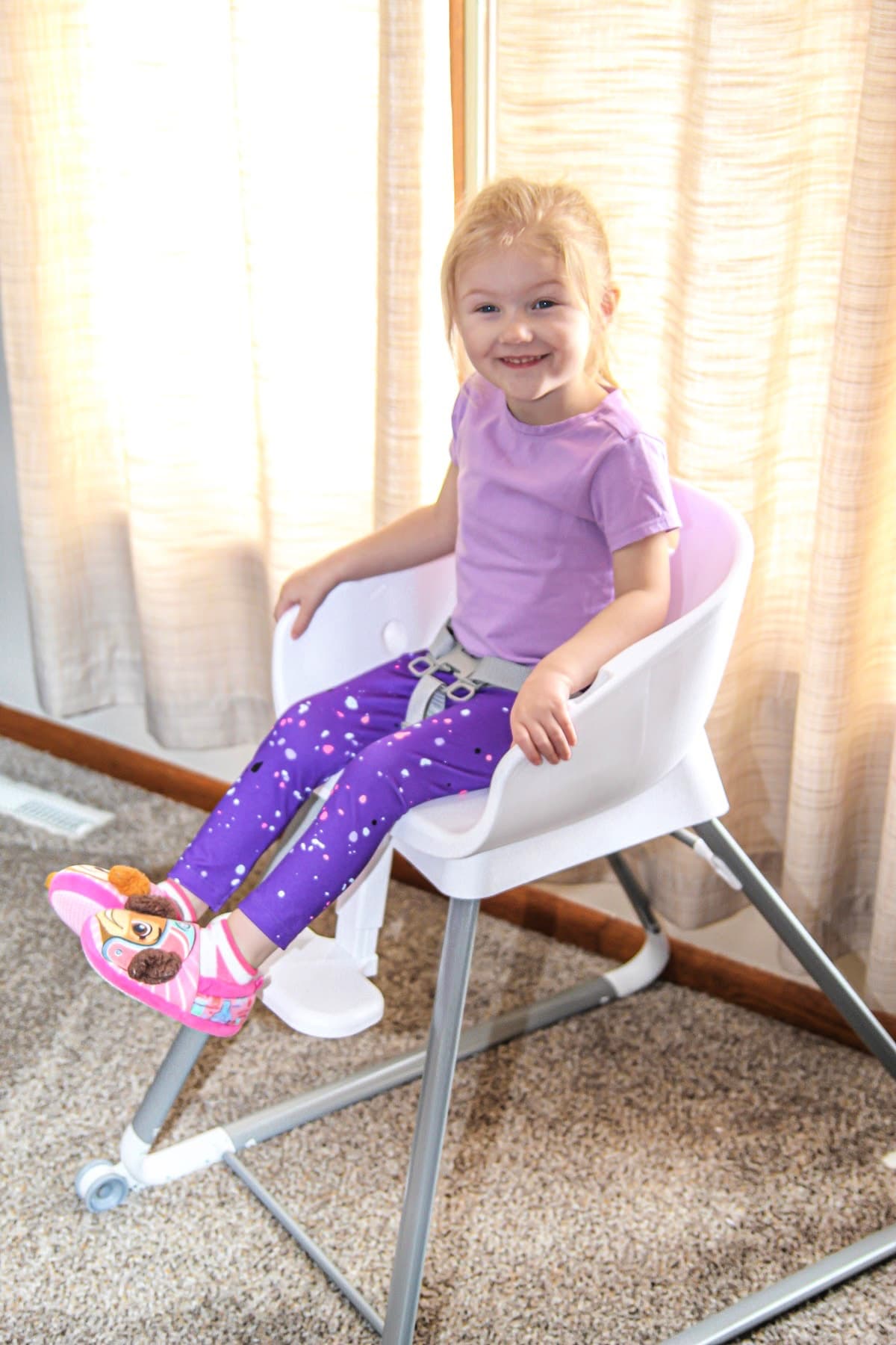 Girl Posing With High Chair-Ingenuity Beanstalk 6-in-1 High Chair