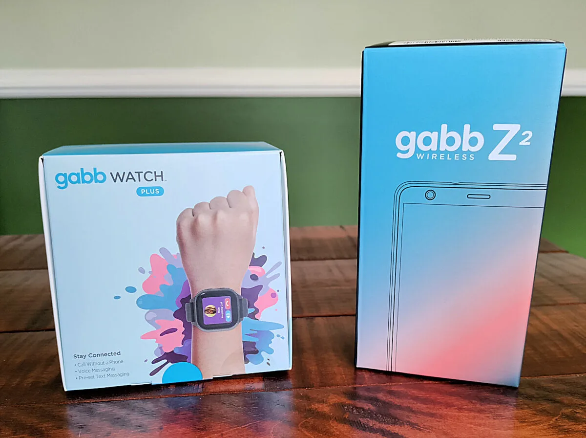 Gabb Wireless phone and watch boxes sitting side by side