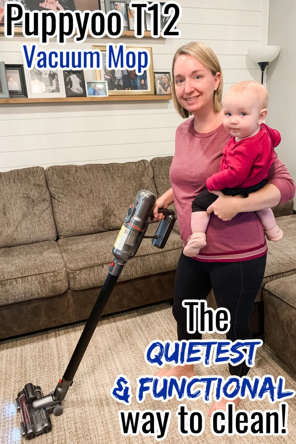 woman and baby vacuuming - Puppyoo T12 Plus Rinse Vacuum & Mop 2-in-1 Review - The Quietest Vacuum Mop You'll Find!