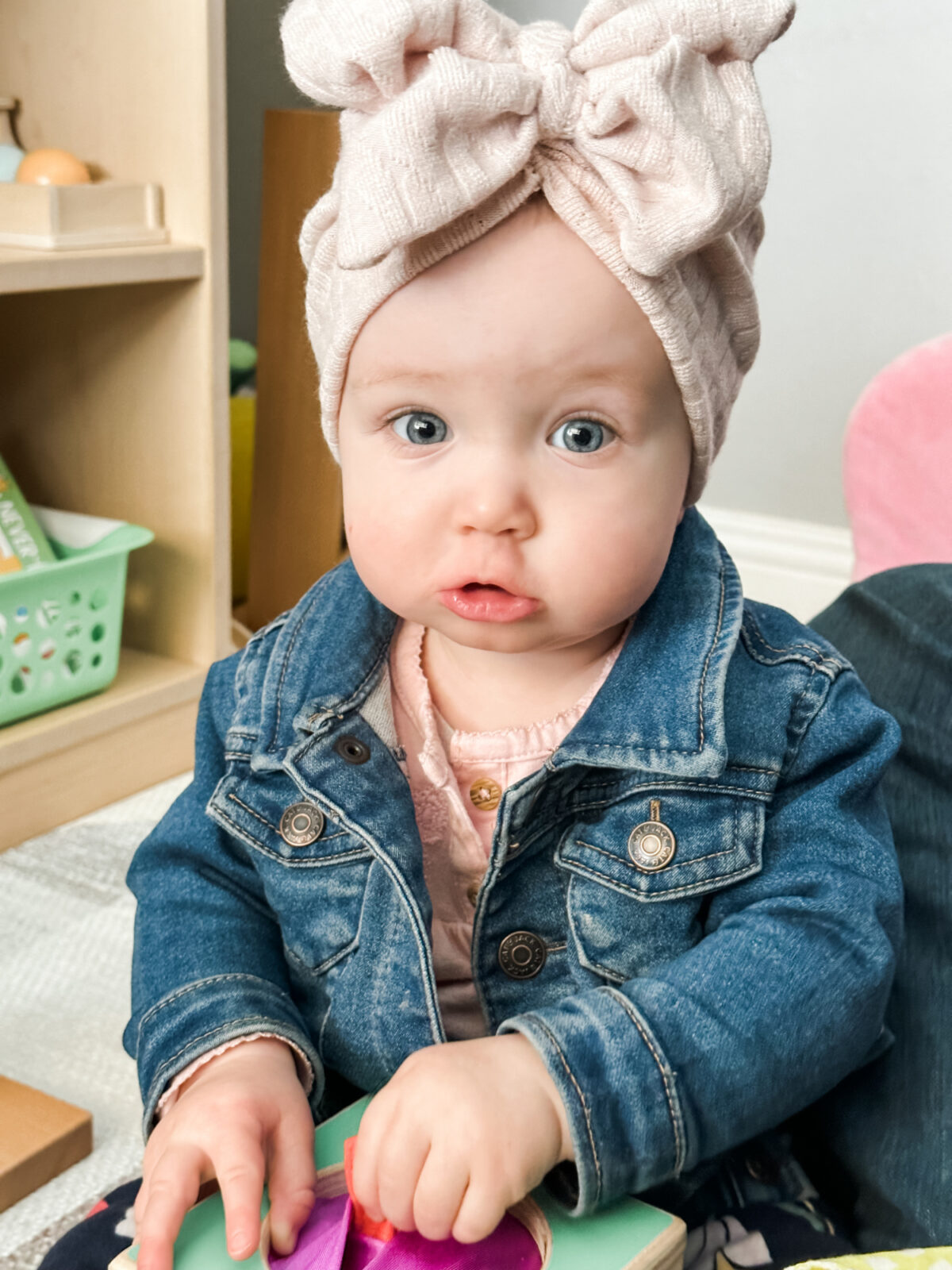 baby girl in jean jacket and hat -Tiny Turban Shop Review 
